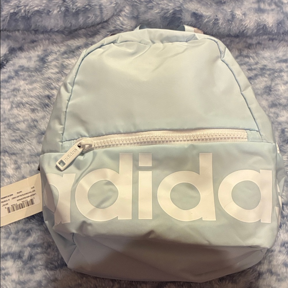 Adidas Sky Blue Compact Linear Mini Backpack NWT - Picture 1 of 6